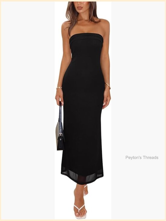 Dresses & Skirts - Strapless Mesh Midi Dress Backless Beach Wedding Guest Cocktail Party Dress